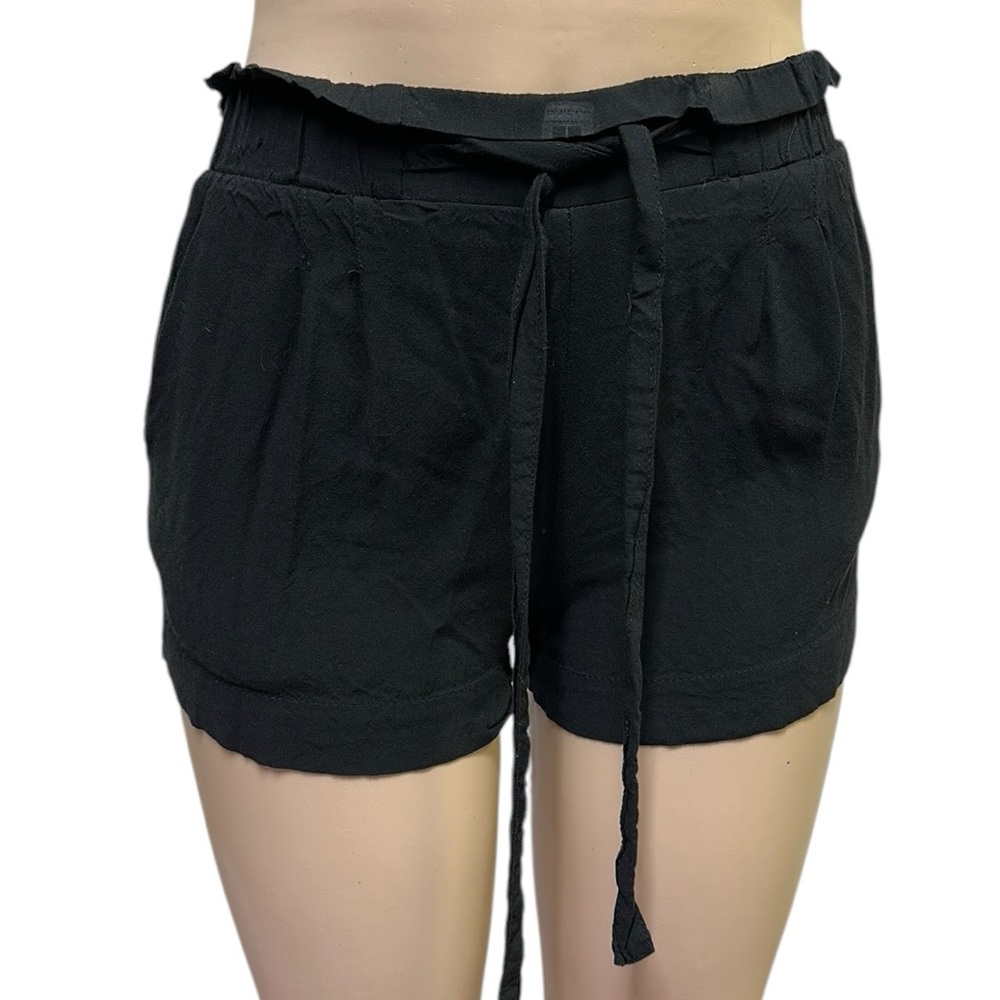 Ambiance Apparel Black Rayon High Rise Pull On Tie Waist Pocket Shorts Womens S